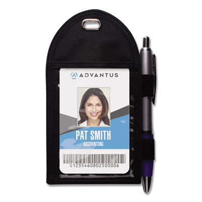 Advantus Badge Holder with Pen Loop, Vertical, 3 1/4" x 6", Black, 12/Box AVT75648