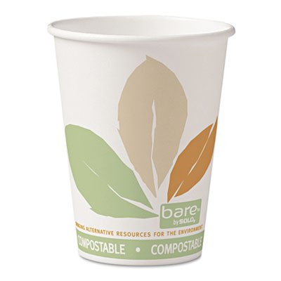 Dart 412PLN-J7234 Bare by Solo Eco-Forward PLA Paper Hot Cups, 12oz,Leaf Design,50/Bag,20 Bags/Ct