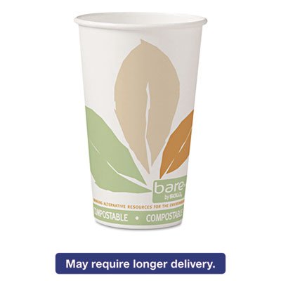 316PLA-J7234 Bare PLA Hot Cups, White w/Leaf Design, 16 oz, 1000/Carton SCC316PLABB