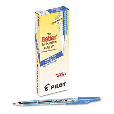 Pilot Better Ball Point Stick Pen, Blue Ink, 1mm, Dozen PIL36711