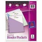 Avery Binder Pockets, 3-Hole Punched, 9 1/4 x 11, Assorted Colors, 5/Pack AVE75254