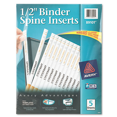 Avery Binder Spine Inserts, 1/2" Spine Width, 16 Inserts/Sheet, 5 Sheets/Pack AVE89101