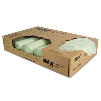 Biotuf Compostable Can Liners, 48 gal, 1 mil, 42 x 48, Light Green, 100/Carton HERY8448YER01
