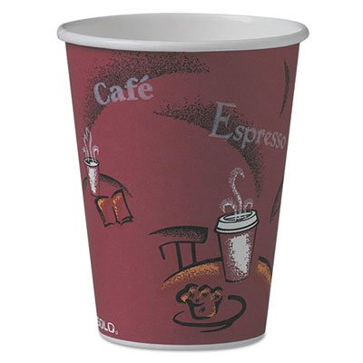 Solo 412SIN-0041 Bistro Design Hot Drink Cups, Paper, 12oz, Maroon, 50/Pack SCC412SINPK