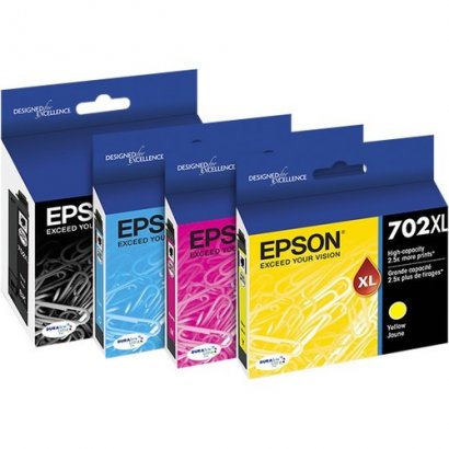 Epson Black High-capacity and Color Standard-capacity Ink Cartridges, C/M/Y/K 4-Pack T702XL-BCS