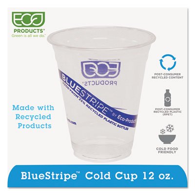 EP-CR12 BlueStripe 25% Recycled Content Cold Cups, 12 oz, Clear/Blue, 50/Pk, 20 Pk/Ct ECOEPCR12