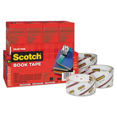 Scotch Book Repair Tape Multi-Pack, 1 1/2" x 15yds, 3" Core, Clear, 8/Pack MMM845VP