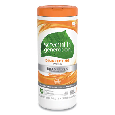 Seventh Generation SEV 22812 Botanical Disinfecting Wipes, 8 x 7, White, 35 Count, 12/Carton SEV22812