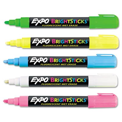 EXPO Bright Sticks Wet-Erase Fluorescent Marker Set, Bullet Tip, Assorted SAN14075