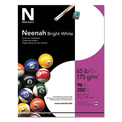 Neenah Bright White Bright White Card Stock, 96 Bright, 65lb, 8.5 x 11, 250/Pack WAU91904