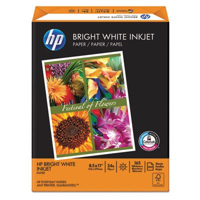 HP Bright White Inkjet Paper, 97 Brightness, 24lb, 8-1/2 x 11, 500 Sheets/Ream HEW203000