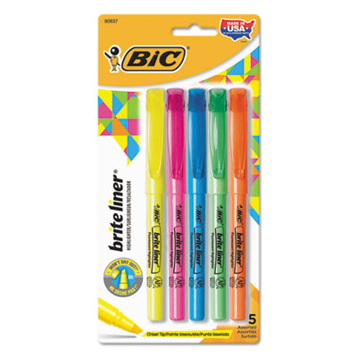 BIC BLP51WASST Brite Liner Highlighter, Chisel Tip, Assorted Colors, 5/Set BICBLP51WASST