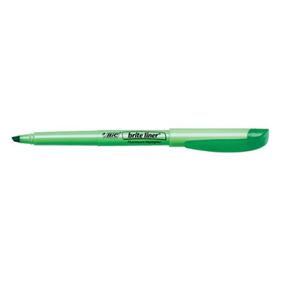 BIC Brite Liner Highlighter, Chisel Tip, Fluorescent Green Ink, Dozen BICBL11GN