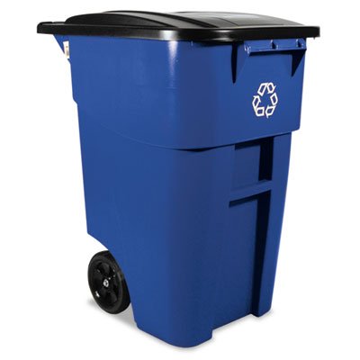 RCP 9W27-73 BLU Brute Recycling Rollout Container, Square, 50gal, Blue RCP9W2773BLU