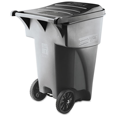Rubbermaid Commercial FG9W2200GRAY Brute Rollout Heavy-Duty Waste Container, Square, Polyethylene, 95 gal, Gray RCP9W22GY