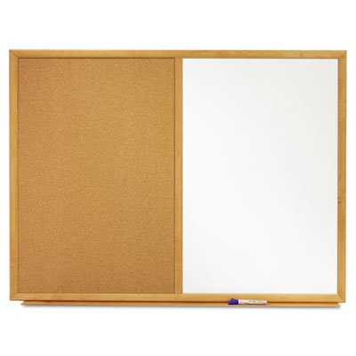 Quartet Bulletin/Dry-Erase Board, Melamine/Cork, 36 x 24, White/Brown, Oak Finish Frame QRTS553