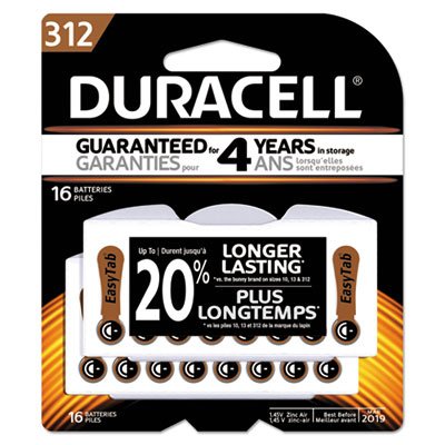 Button Cell Hearing Aid Battery #312, 16/Pk DURDA312B16ZM09