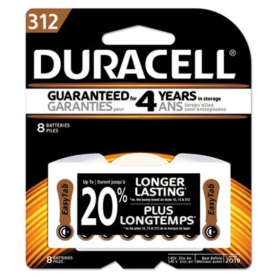 Button Cell Zinc Air Battery, #312, 8/Pk DURDA312B8ZM09