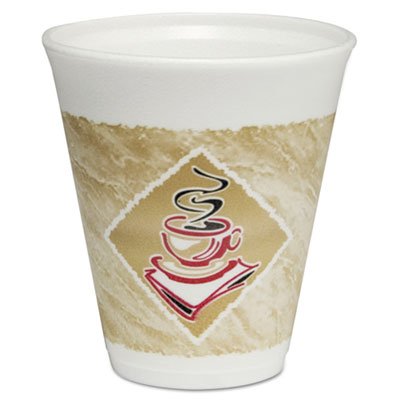 Dart Cafe G Foam Hot/Cold Cups, 12oz, White w/Brown & Red, 1000/Carton DCC12X16G