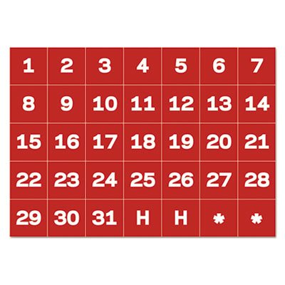 MasterVision Calendar Magnetic Tape, Calendar Dates, Red/White, 1" x 1" BVCFM1209