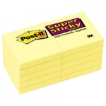 Post-It Notes Super Sticky 62210SSCY Canary Yellow Note Pads, 1-7/8 x 1-7/8, 90/Pad, 10