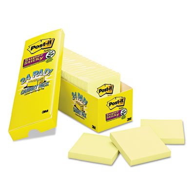 Post-It Notes Super Sticky Canary Yellow Note Pads, 3 x 3, 90/Pad, 24 Pads/Pack MMM65424SSCP