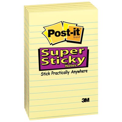 Post-It Notes Super Sticky 6605SSCY Canary Yellow Note Pads, 4 x 6, Lined, 90/Pad, 5 Pads/Pack MMM6605SSCY