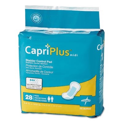 Capri Plus Bladder Control Pads, Extra Plus, 6 1/2" x 13 1/2", 28/Pack, 6/Carton MIIBCPADE02CT