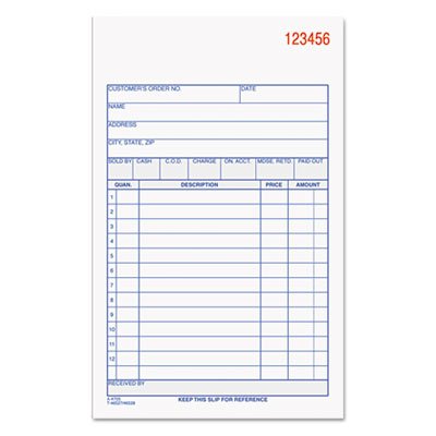 Adams Carbonless Sales Order Book, Three-Part Carbonless, 4-3/16 x 7 3/16, 50 Sheets ABFTC4705