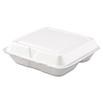 Carryout Food Container, Foam, 3-Comp, White, 8 x 7 1/2 x 2 3/10, 200/Carton DCC80HT3R