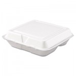 Carryout Food Container, Foam, 3-Comp, White, 8 x 7 1/2 x 2 3/10, 200/Carton DCC80HT3R