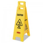 FG611477 YEL Caution Wet Floor Floor Sign, 4-Sided, Plastic, 12 x 16 x 38, Yellow RCP611477YEL