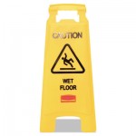 Rubbermaid Commercial FG611277YEL Caution Wet Floor Floor Sign, Plastic, 11 x 12 x 25, Bright Yellow, 6/Carton RCP611277YWCT