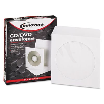 IVR39403 CD/DVD Envelopes, Clear Window, White, 50/Box IVR39403