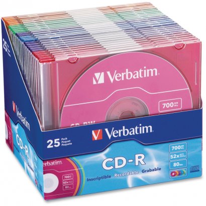 Verbatim CD-R 80MIN 700MB 52x Colors 25pk Slim Cases 94611