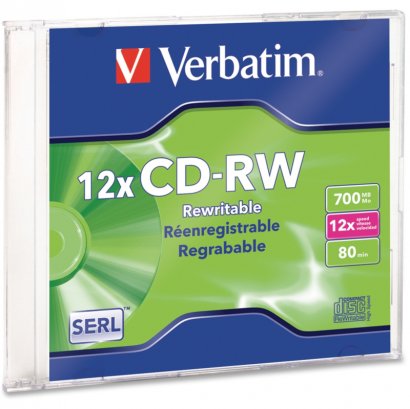 Verbatim CD-RW 80MIN 700MB 4x-12x High Speed Branded 1pk Slim Case 95161