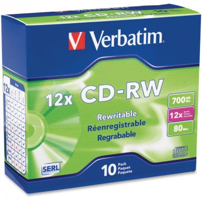 Verbatim CD-RW 80MIN 700MB 4x-12x High Speed 10pk Slim Case 95156