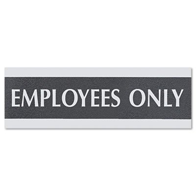 Headline Sign Century Series Office Sign, EMPLOYEES ONLY, 9 x 3, Black/Silver USS4760