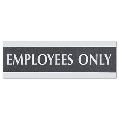 Headline Sign Century Series Office Sign, EMPLOYEES ONLY, 9 x 3, Black/Silver USS4760