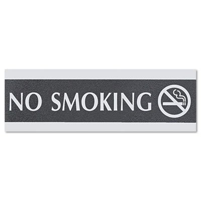 Century Series Office Sign, NO SMOKING, 9 x 3, Black/Silver USS4757