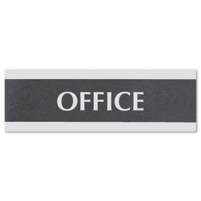 Headline Sign Century Series Office Sign, OFFICE, 9 x 3, Black/Silver USS4762