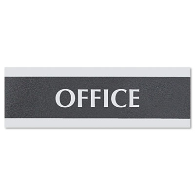 Headline Sign Century Series Office Sign, OFFICE, 9 x 3, Black/Silver USS4762