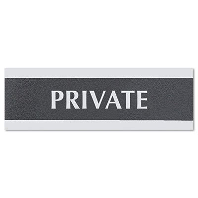 Headline Sign Century Series Office Sign, PRIVATE, 9 x 3, Black/Silver USS4761