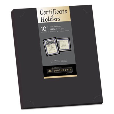 Southworth Certificate Holder, Black, 105lb Linen Stock, 12 x 9 1/2, 10/Pack SOUPF18