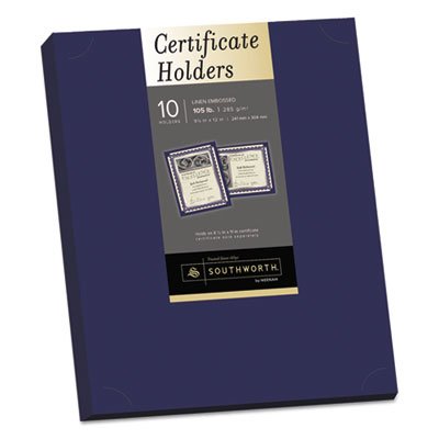 Southworth Certificate Holder, Navy, Linen, 105 lbs., 12 x 9-1/2, 10/Pack SOUPF8