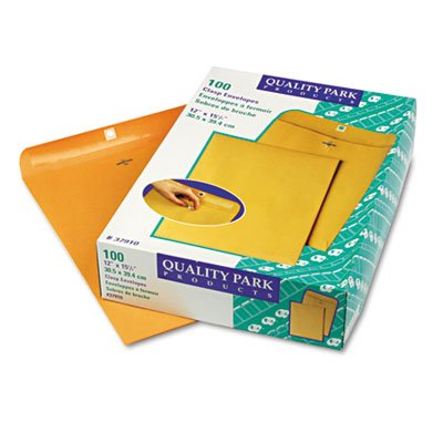 Quality Park Clasp Envelope, 12 x 15 1/2, 28lb, Brown Kraft, 100/Box QUA37910