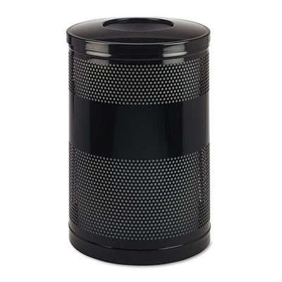 Rubbermaid Commercial FGS55ETBKPL Classics Perforated Open Top Receptacle, Round, Steel, 51 gal, Black RCPS55ETBK