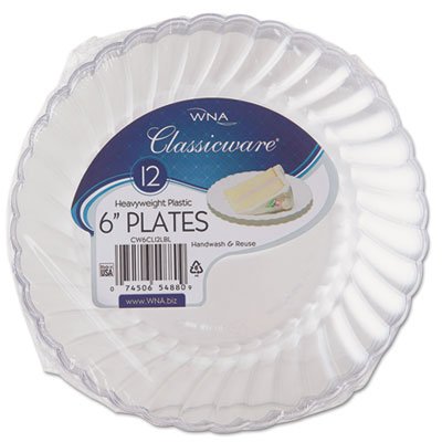 WNA Classicware Plastic Plates, 6" Dia., Clear, 12 Plates/Pack, 15 Packs/Carton WNARSCW61512