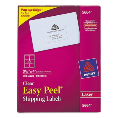 Avery Clear Easy Peel Mailing Labels, Laser, 3 1/3 x 4, 300/Box AVE5664