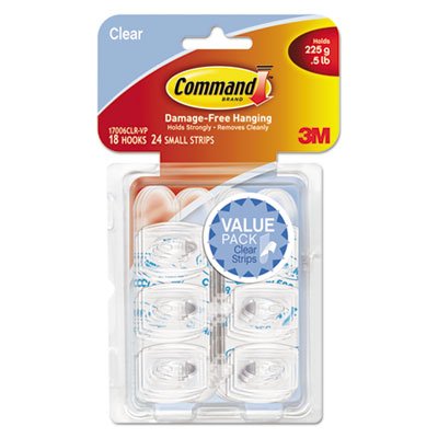 Command MMM17006CLR18ES Clear Hooks & Strips, Plastic, Mini, 18 Hooks & 24 Strips/Pack MMM17006CLR18ES